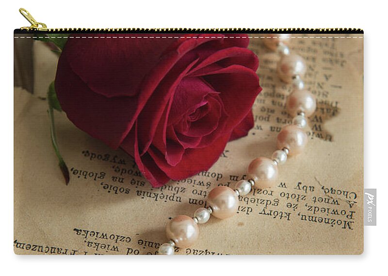 Rose Zip Pouch featuring the photograph Roses and pearls by Jaroslaw Blaminsky