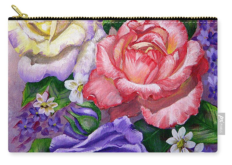 Rose Zip Pouch featuring the painting Roses by Quwatha Valentine