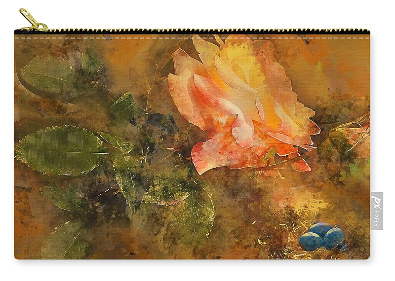 Rose Zip Pouch featuring the digital art Guarded Robin Blue WC by Gary Baird