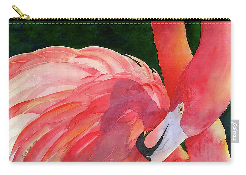 Flamingo Zip Pouch featuring the painting Rosy Outlook by Judy Mercer