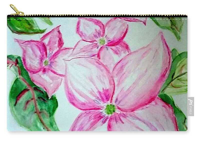 Watercolor Carry-all Pouch featuring the painting Rosy Teacups Dogwood Painting by Stacie Siemsen