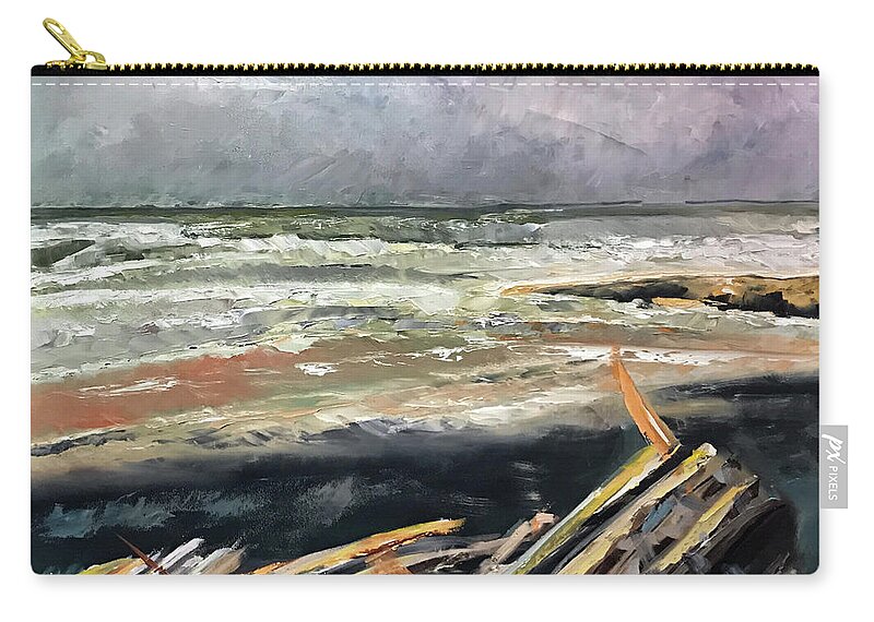 Theartistjosef Zip Pouch featuring the painting Rehoboth Nor'easter by Josef Kelly