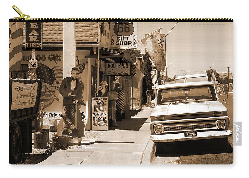 Big Star Sign Zip Pouch featuring the photograph Route 66 - Angel and Vilma's by Mike McGlothlen