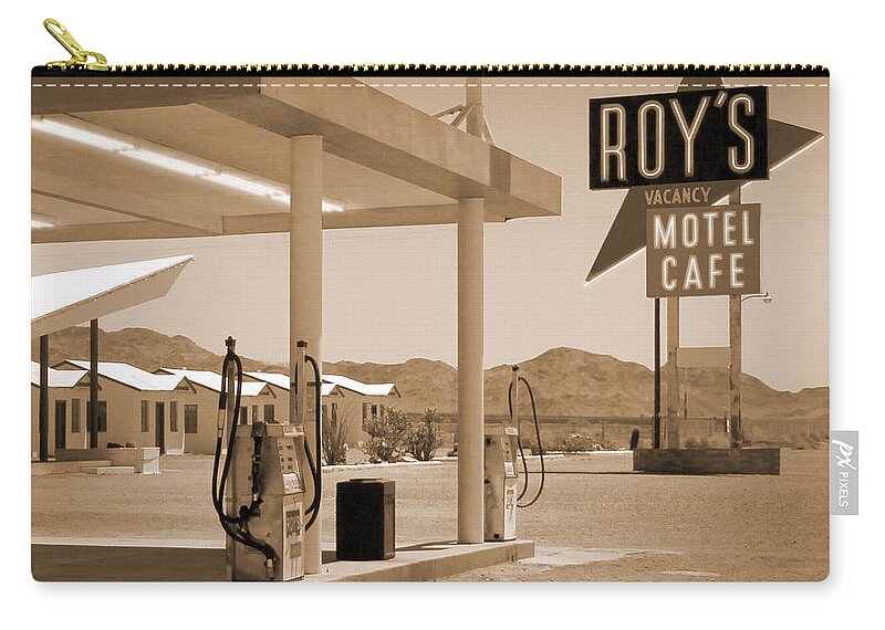 Roy's Motel Zip Pouch featuring the photograph Route 66 - Roy's Motel by Mike McGlothlen