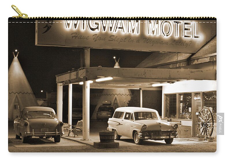 Tee Pee Carry-all Pouch featuring the photograph Route 66 - Wigwam Motel by Mike McGlothlen
