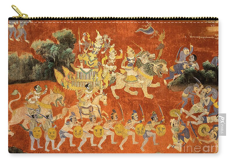 Cambodia Zip Pouch featuring the photograph Royal Palace Ramayana 02 by Rick Piper Photography