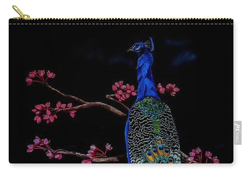 Birds Carry-all Pouch featuring the painting Royal Peacock by Dana Newman