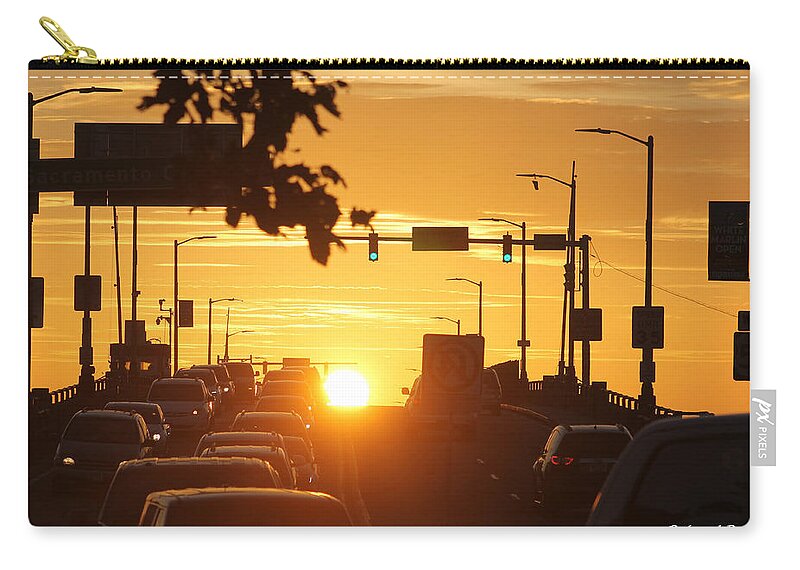 Sun Zip Pouch featuring the photograph Rte 50 Bridge At Sunset by Robert Banach
