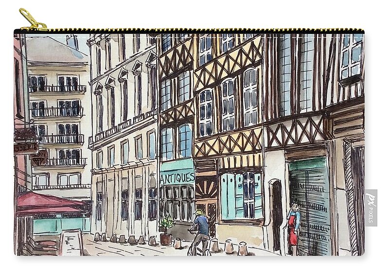 Rue Malpalu Zip Pouch featuring the painting Rue Malpalu, Rouen, France II by Emily Page