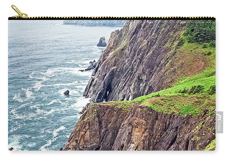 Ocean Zip Pouch featuring the photograph Rugged Oregon Coast on a Foggy Day by Lincoln Rogers