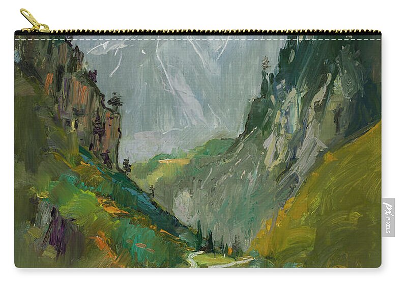 Canyon Zip Pouch featuring the painting Rugova Canyon, Kosovo by Azem Kucana