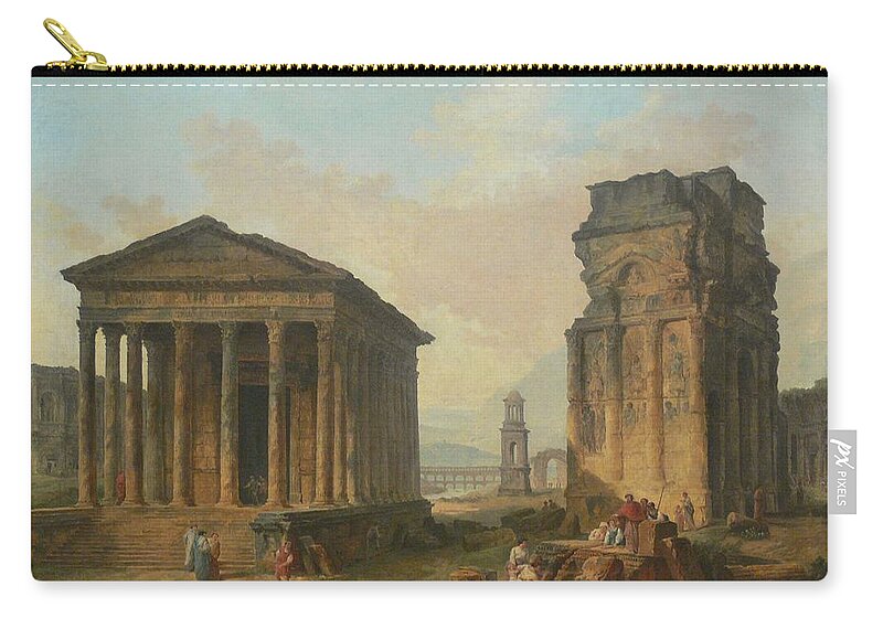 Ruines Zip Pouch featuring the painting Ruins of Nimes by Hubert Robert