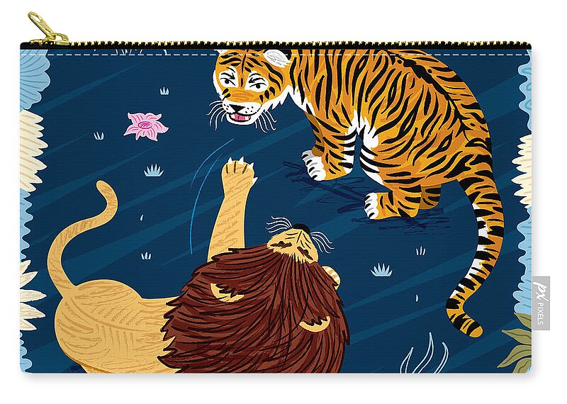 Animals Zip Pouch featuring the digital art Rumble In The Jungle by Oliver Lake
