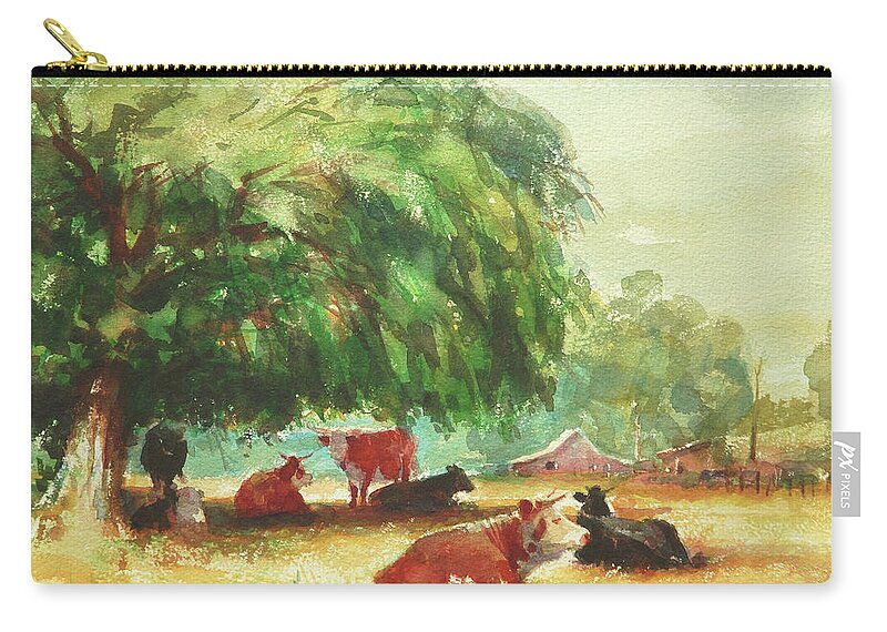Cows Carry-all Pouch featuring the painting Rumination by Steve Henderson