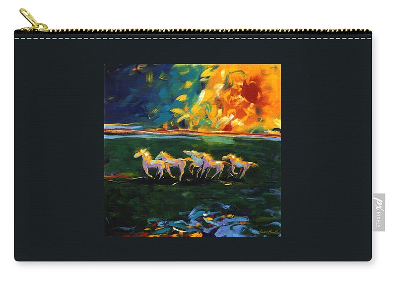 Abstract Horse Zip Pouch featuring the painting Run From The Sun by Lance Headlee
