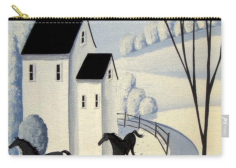 Folk Art Zip Pouch featuring the painting Running Circles by Debbie Criswell