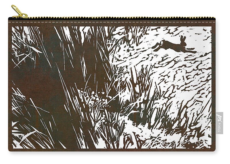 Hare Zip Pouch featuring the digital art Running Hare by Attila Meszlenyi