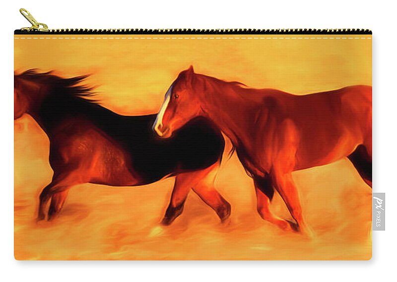Kansas Zip Pouch featuring the photograph Running Horses 01 by Rob Graham