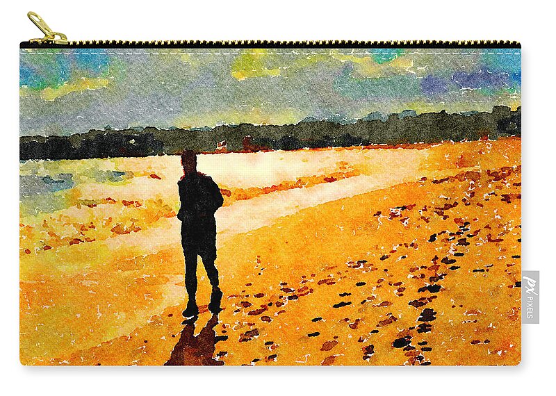 Runner Zip Pouch featuring the painting Running in the Golden Light by Angela Treat Lyon
