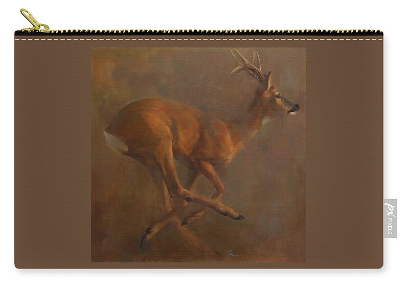 Running Roe Zip Pouch featuring the painting Running Roe by Attila Meszlenyi