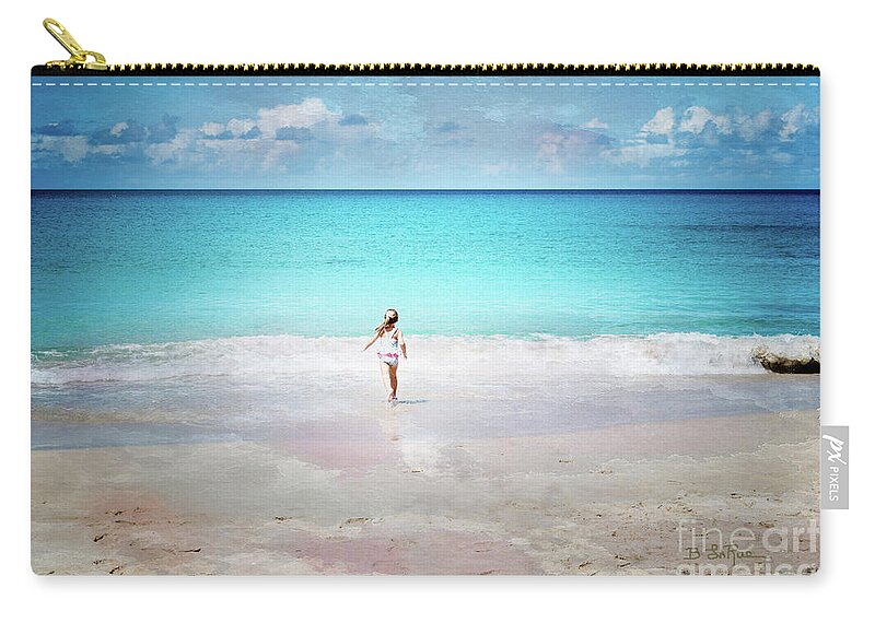 Girl Zip Pouch featuring the digital art Running to the Sea by Betty LaRue