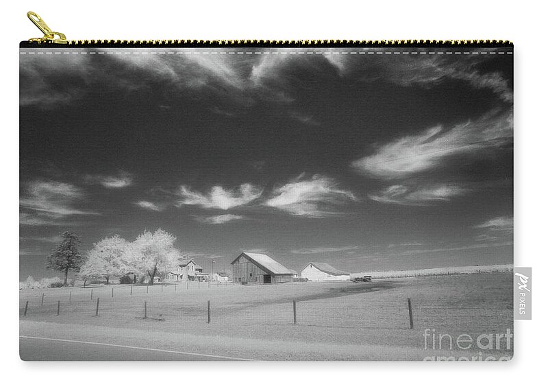 Old School Black & White Infrared Film Zip Pouch featuring the photograph Rural Landscape, Black and White Infrared by Greg Kopriva
