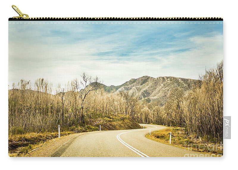 Australian Zip Pouch featuring the photograph Rural road to Australian mountains by Jorgo Photography