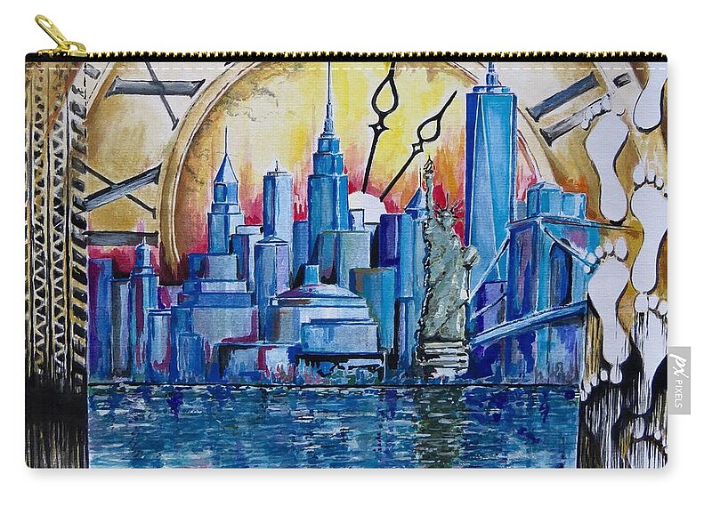  New York Zip Pouch featuring the painting Rush Hour In New York by Geni Gorani