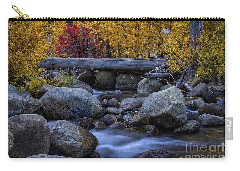 The Carson River West Fork Autumn Zip Pouch featuring the photograph Rushing Into Autumn by Mitch Shindelbower