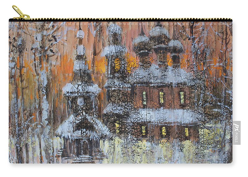 Russia Carry-all Pouch featuring the painting Russian Church under Snow by Ilya Kondrashov