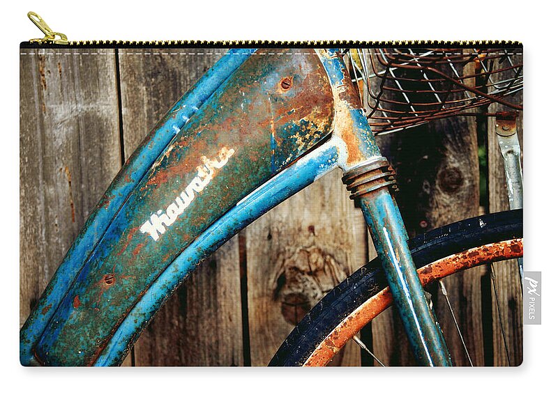 Bicycle Zip Pouch featuring the photograph Rusted and Weathered by Toni Hopper