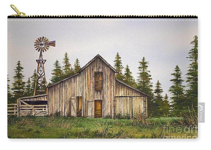 Rustic Barn Zip Pouch featuring the painting Rustic Barn by James Williamson