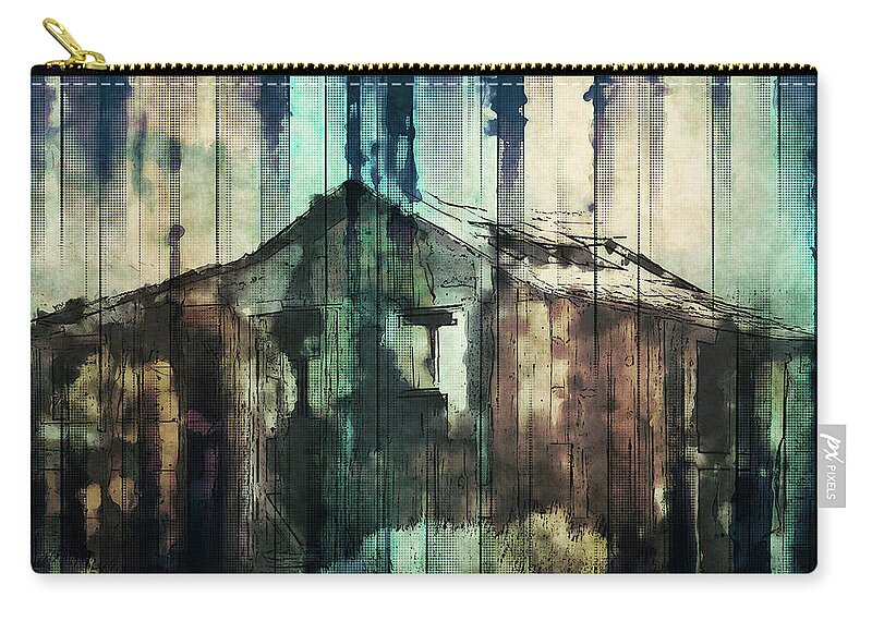 Weathered Zip Pouch featuring the digital art Rustic Cabin by Phil Perkins