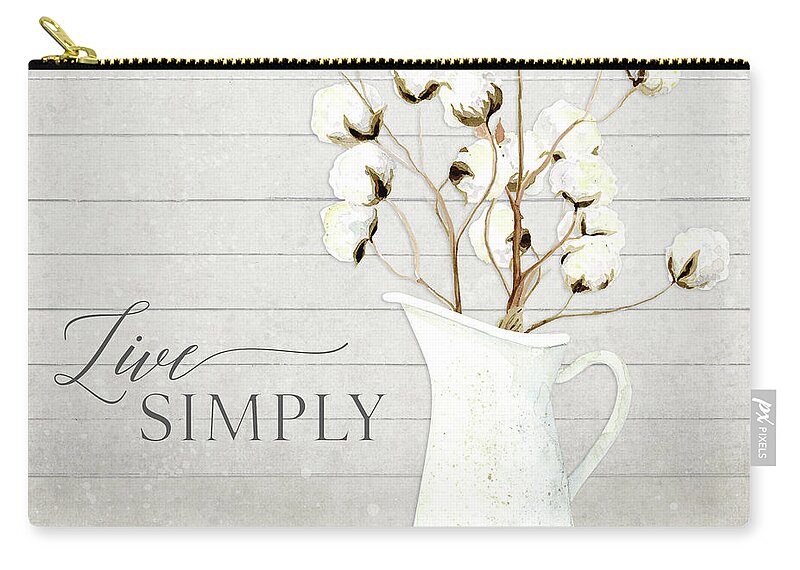 Milk Pitcher Carry-all Pouch featuring the painting Rustic Farmhouse Cotton Boll Milk Pitcher Live Simply by Audrey Jeanne Roberts