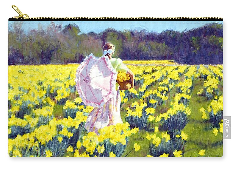 Daffodil Zip Pouch featuring the painting Rustling the Daffodils by Candace Lovely