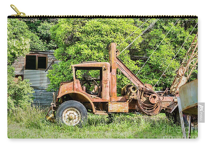Rusty Zip Pouch featuring the photograph Rusty Crane Truck by Stuart Row