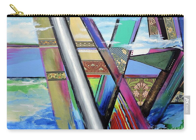 Abstract Zip Pouch featuring the mixed media S/he Bridges by Jodie Marie Anne Richardson Traugott     aka jm-ART
