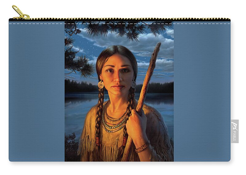 Sacagawea Zip Pouch featuring the digital art Sacagawea by Mark Fredrickson