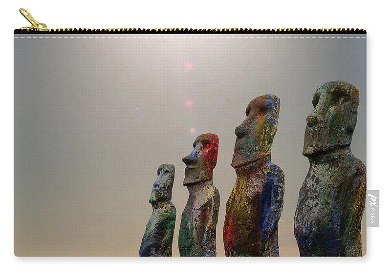 'sacred Places' Collection By Serge Averbukh Zip Pouch featuring the digital art Sacred Places - Easter Island Rapa Nui Moai Figures by Serge Averbukh