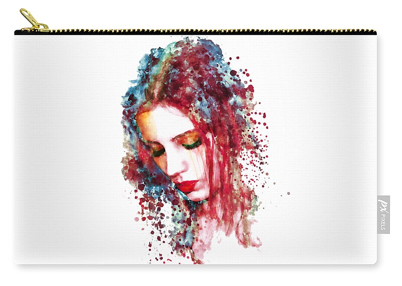 Girl Zip Pouch featuring the painting Sad Woman by Marian Voicu