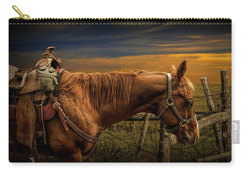 Saddle Zip Pouch featuring the photograph Saddle Horse on the Prairie by Randall Nyhof