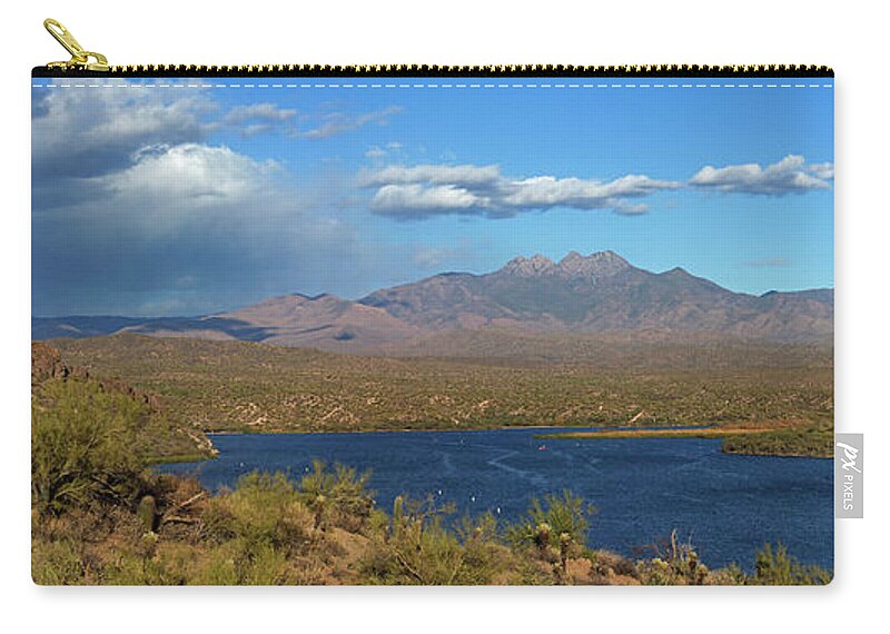 Panorama Zip Pouch featuring the photograph Saguaro Lake Panorama by Sue Cullumber