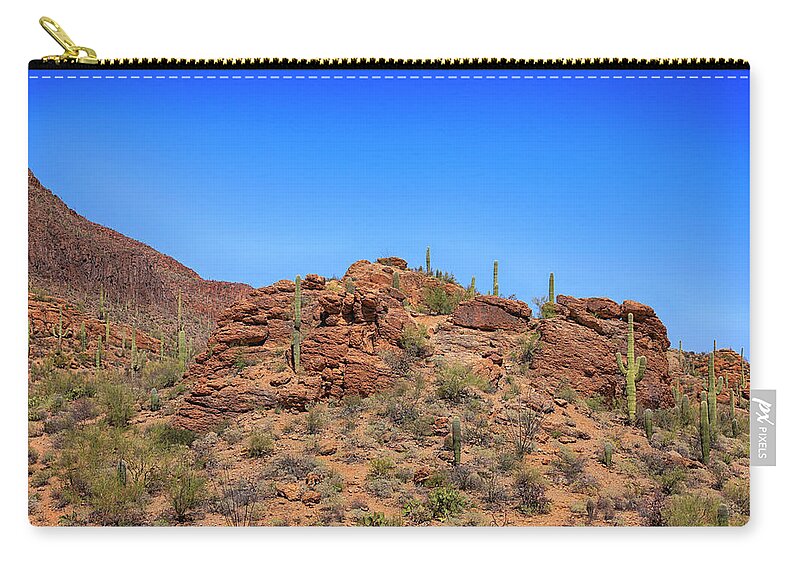 Saguaro Zip Pouch featuring the photograph Saguaro Tucson Mountains by Chris Smith