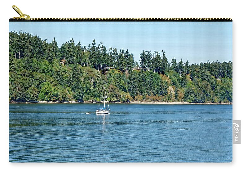 Sailboat Zip Pouch featuring the photograph Sailboat near San Juan Islands by Peter Ponzio