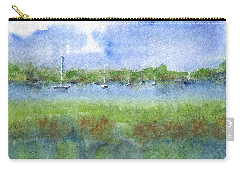 Sailboats At Beaufort Zip Pouch featuring the painting Sailboats at Beaufort by Frank Bright