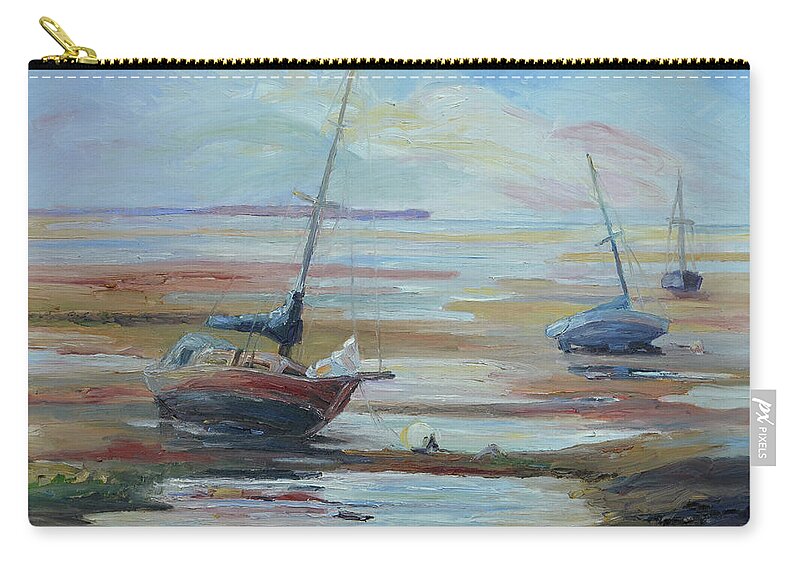 Summer Zip Pouch featuring the painting Sailboats at Low Tide near Nelson, New Zealand by Barbara Pommerenke
