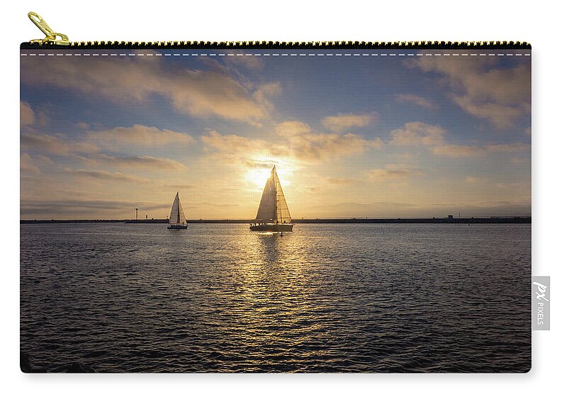 Ballona Creek Zip Pouch featuring the photograph Sailboats at Sunset by Andy Konieczny
