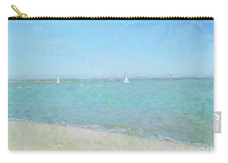 Beach Zip Pouch featuring the digital art Sailboats at West Wittering by Jayne Wilson