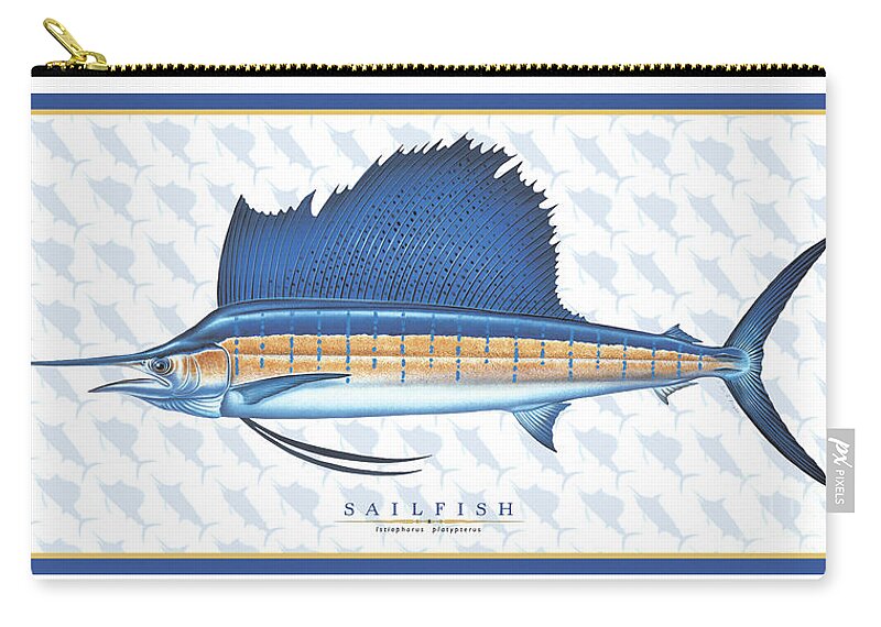 Jon Q Wright Sailfish Ocean Saltwater Gamefish Fish Poster Fish Print Fishing Tackle Zip Pouch featuring the painting Sailfish ID by Jon Q Wright