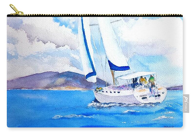 Sailboat Zip Pouch featuring the painting Sailing the Islands by Carlin Blahnik CarlinArtWatercolor